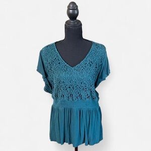Maurices Teal Floral Lace Blouse